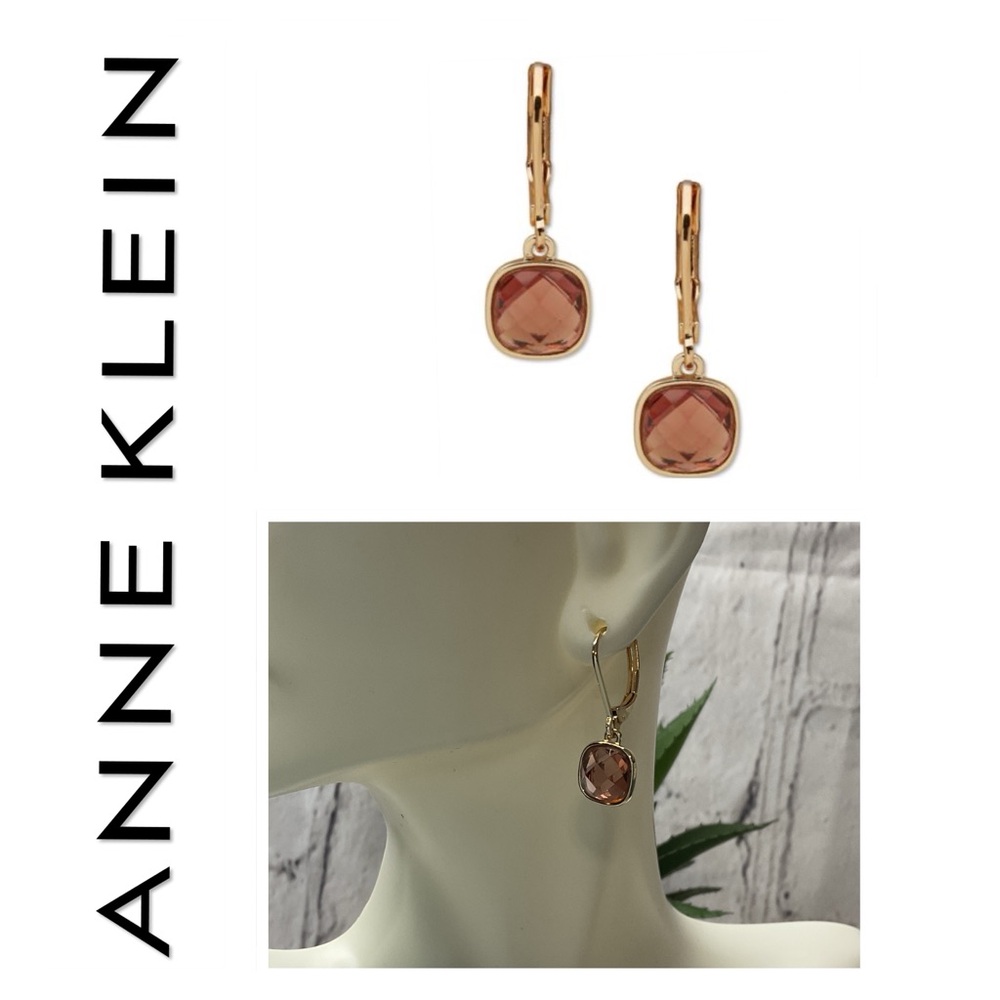 🐘🐘 Anne Klein Gold Plated Stone Drop Square Earrings